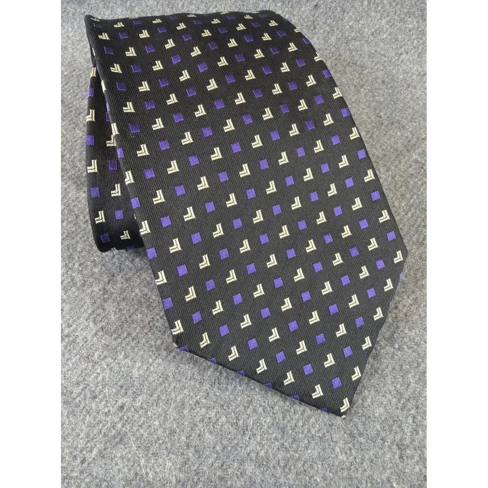 Polo Ralph Lauren Tie Mens Black Purple Geometric 100% Silk Hand Made USA‎
